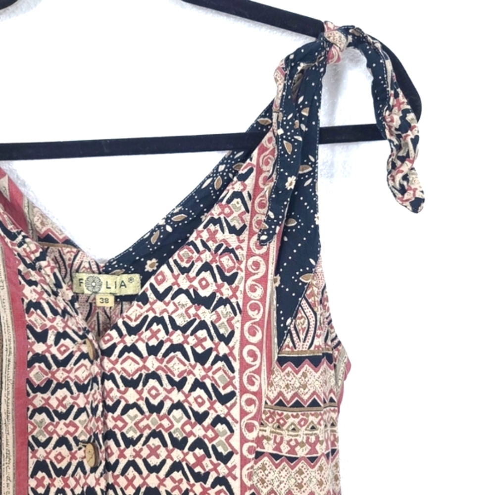 Boho Mixed Print Prairie Button Front Midi Dress - Picture 7 of 12